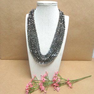 Gorgeous KIAM FAMILY 7 Strand HEMATITE Bead Silver Black Necklace Bold Shimmer